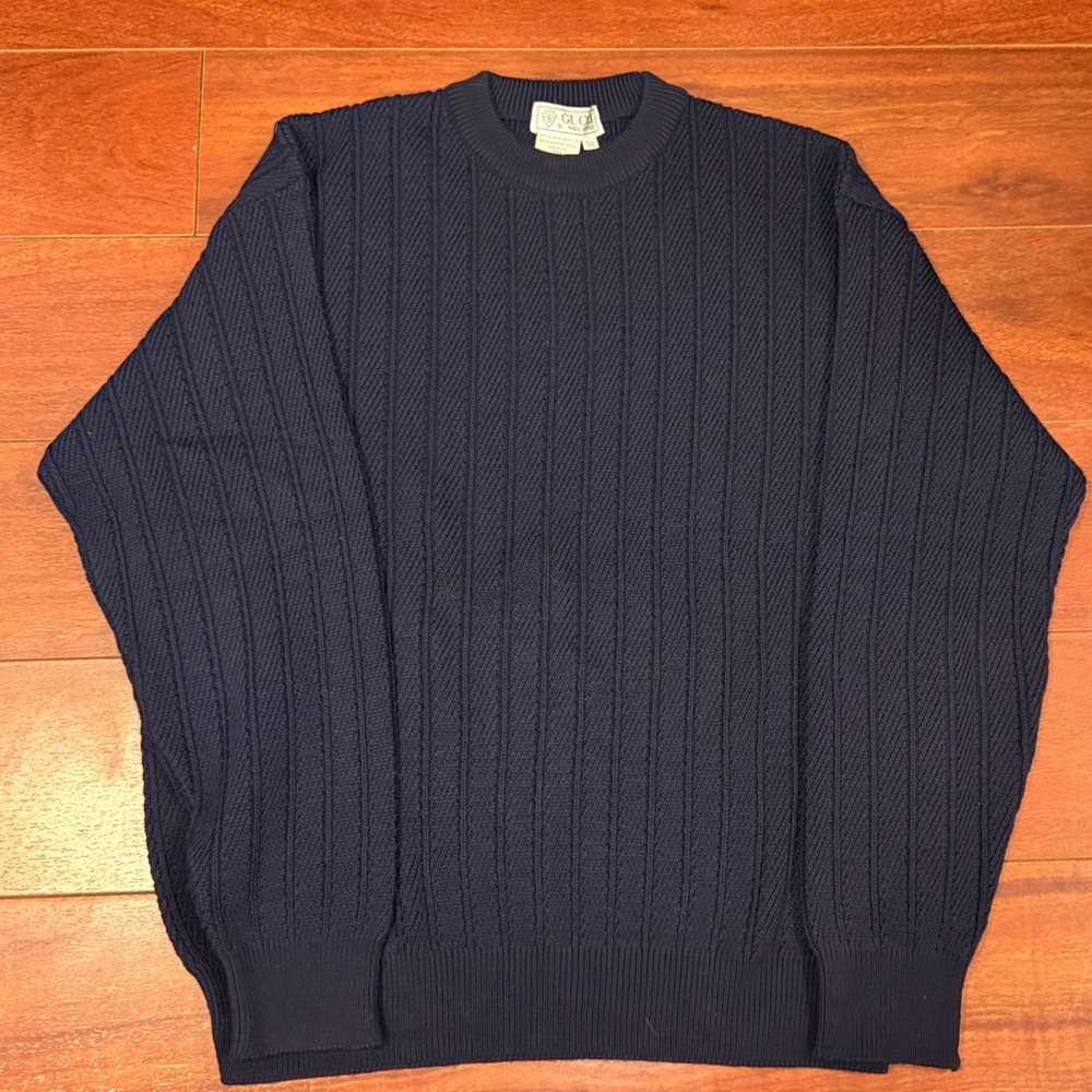 Gucci Dark Blue Ribbed Crewneck Sweater